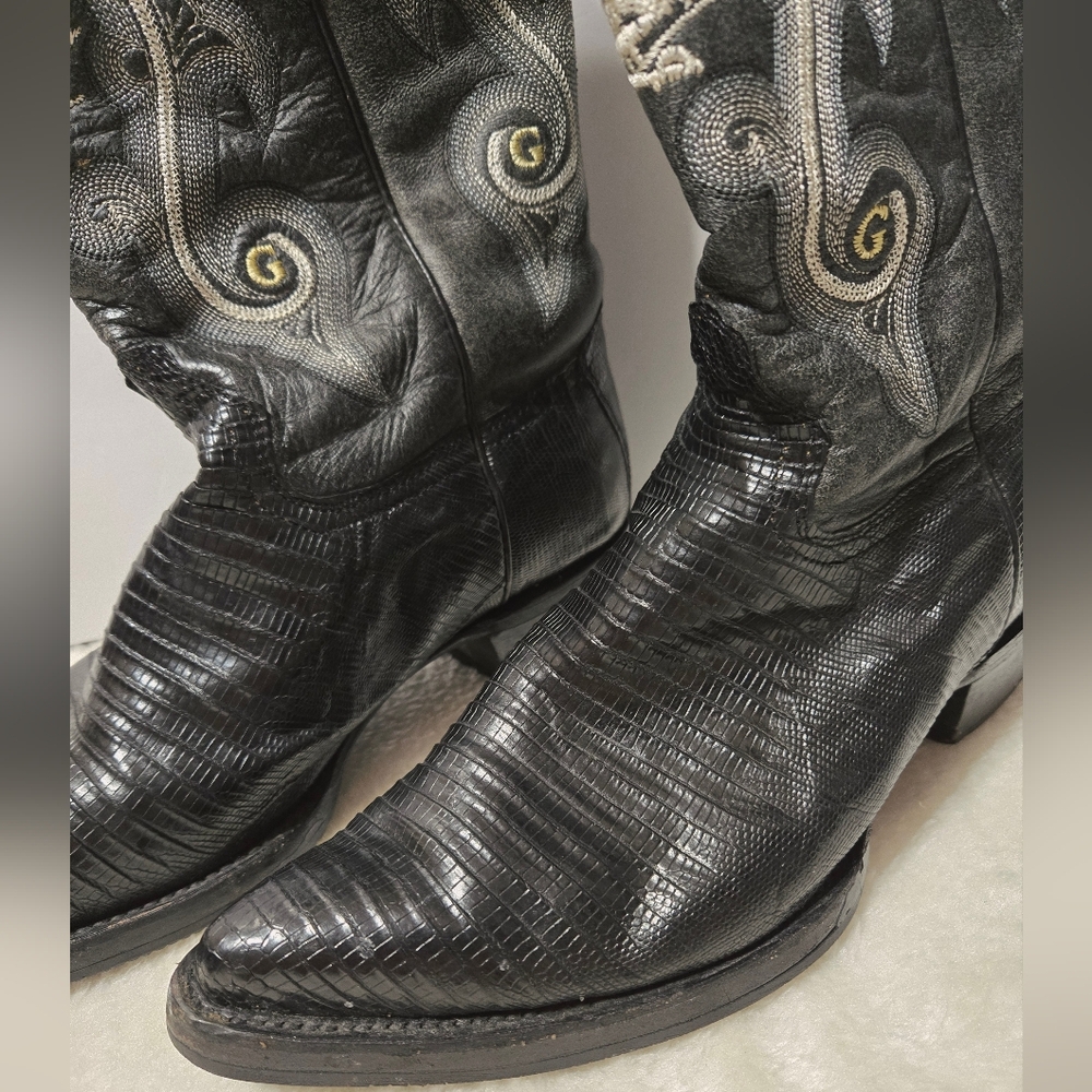 El General 1901 Lizard Print Point Toe Western Cowboy Black Boots GUC Size: 10 - Picture 5 of 15